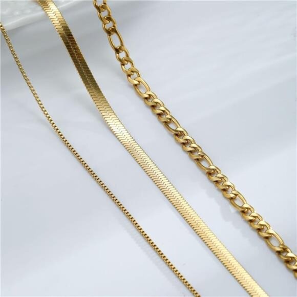 Gold Layered Necklace Set | 14K Gold/Silver Plated Adjustable O Chain with Tag - Picture 6 of 6